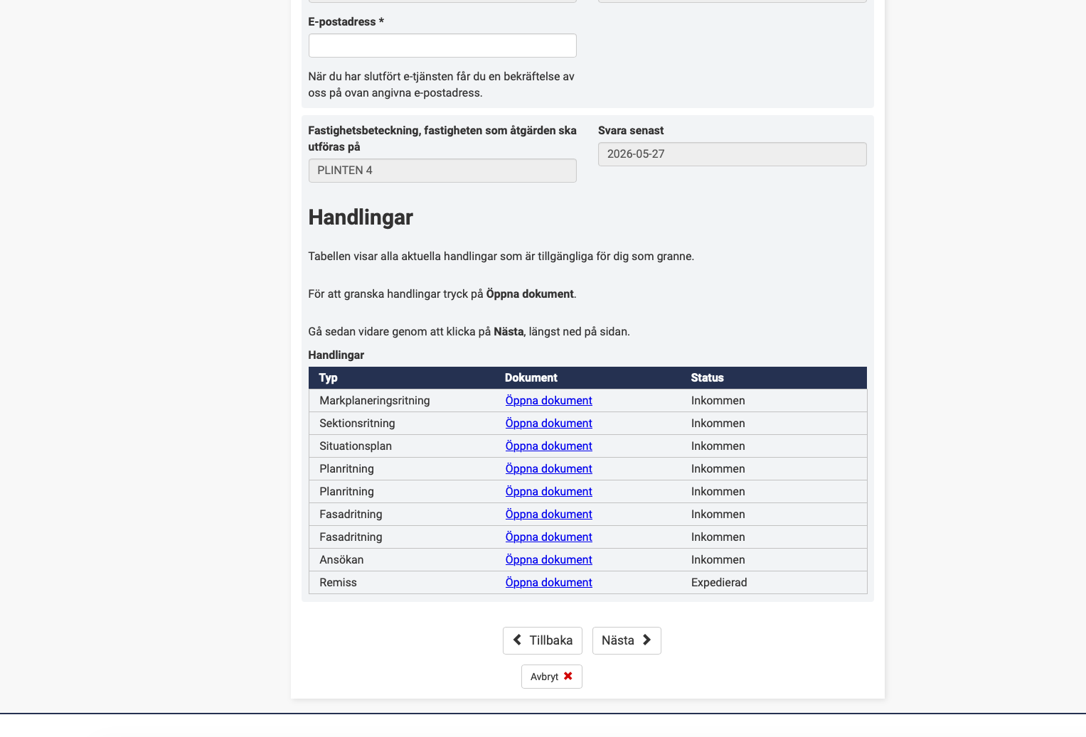 Skärmbild — Steg 3: Granska handlingarna
